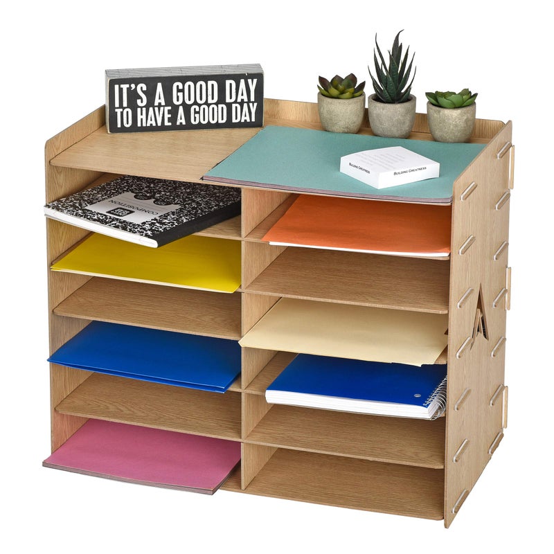 AdirOffice Adir Wood Paper Storage Organizer - Construction Paper Storage - Vertical File Mail Sorter - A Stylish Look for Home, Office, Classroom and More - Wood Grain (12 Compartment) - Image 3